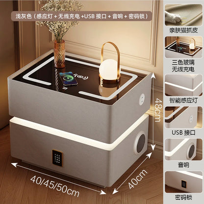 Intelligenter Nachttisch mit kabellosem Laden, schwebender LED-Nachttisch, luxuriöser, moderner Nachttisch mit 2 Schubladen, kompakte Schlafzimmermöbel