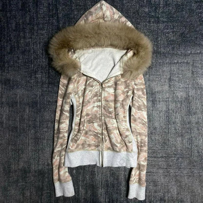 Aesthetic Women's Fur Collar Hoodie Sexy Slim Chic Casual Solid Color Cardigan Sweatshirt Goth Punk Rock Streetwear