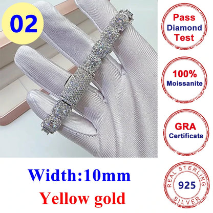 10mm Full Moissanite Diamond Cuban Chain Bracelet Hip Hop Jewelry S925 Silver Bracelets Pass Tester with Gra for Men Women