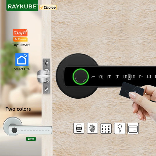 RAYKUBE M5 Tuya BLE Smart Fingerprint Türschloss Digitales elektronisches Schloss mit Passwort/Schlüssel/IC-Karte/Smartlife/Tuya APP Entsperrung