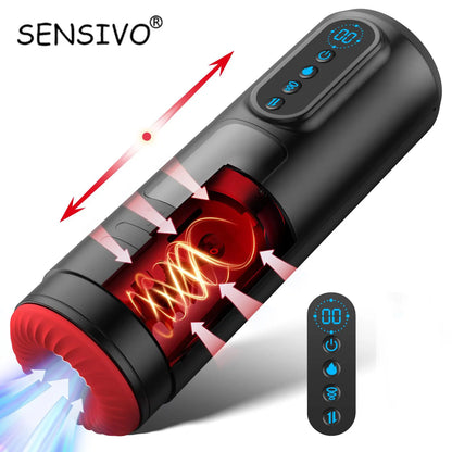 Sensivo massage gun with digital display and heating element on a white background