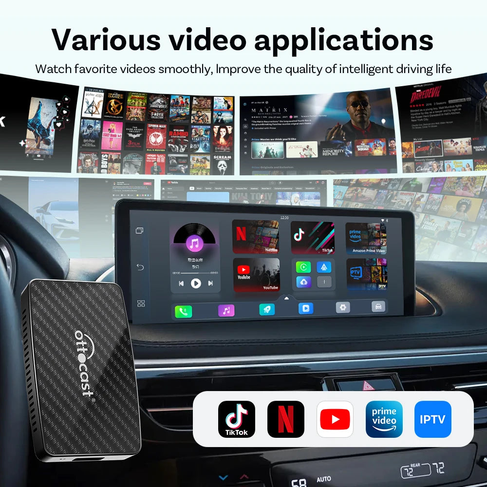 OTTOCAST Play2 Video Pro Carplay Ai Box Kabelloser Android Auto Adapter Integriertes Youtube Netflix Für VW Benz Ford 99% der Autos