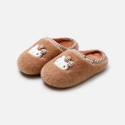 Autumn Winter Hello Kitty Slippers For Women Plush Cute Sanrio Home Warm Cotton Slippers Cartoon Home Indoor Shoes Gifts