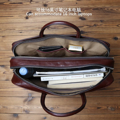 Echtes Leder Herren Aktentasche Vintage Natur Rindsleder Handtasche Große Kapazität Umhängetasche Lässige Mode Computertasche