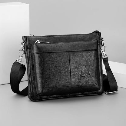 Men's Genuine Leather Crossbody Bag Large Capacity Cowhide Commuter Shoulder Bag Casual Messenger Bag for Work