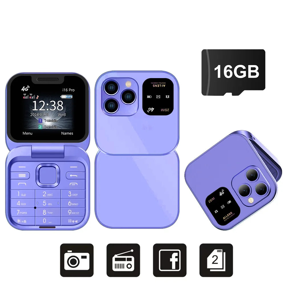 Mini Flip Phone 4G LTE – SERVO i16 Pro Dual SIM
