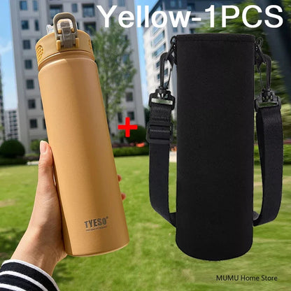 TYESO 600/750ML Thermosflasche mit Strohhalm Edelstahl Auto Thermobecher Sport Wasserflaschen Hält Kalt und Warm Thermobeker