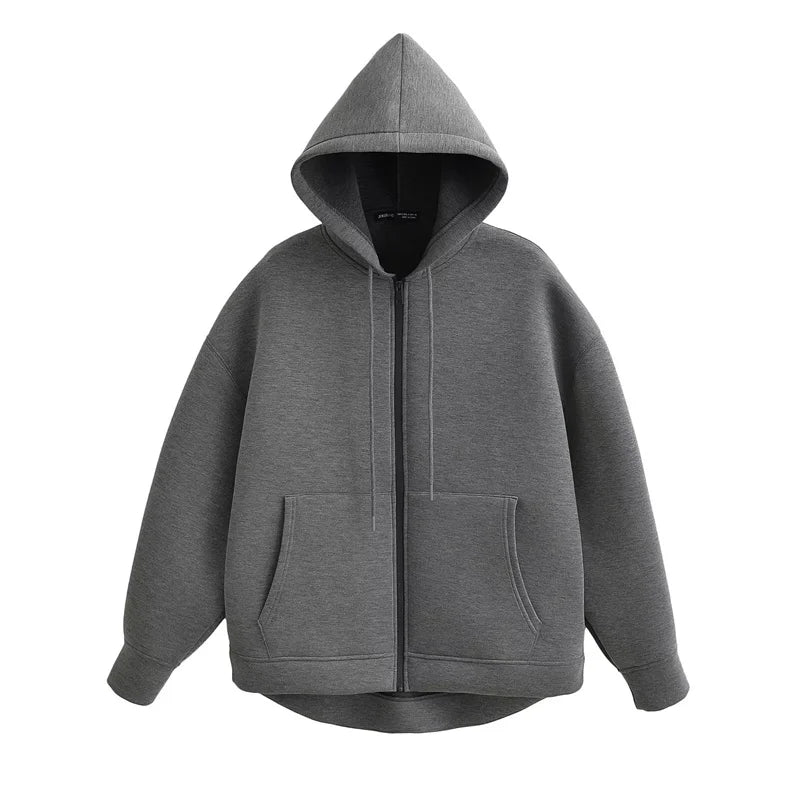 Winter Women's Zipper Hoodie High Street Unisex style Double Pockets Oversize Loose Sweatshirts Outerwear Top