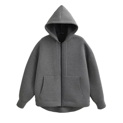 Winter Women's Zipper Hoodie High Street Unisex style Double Pockets Oversize Loose Sweatshirts Outerwear Top