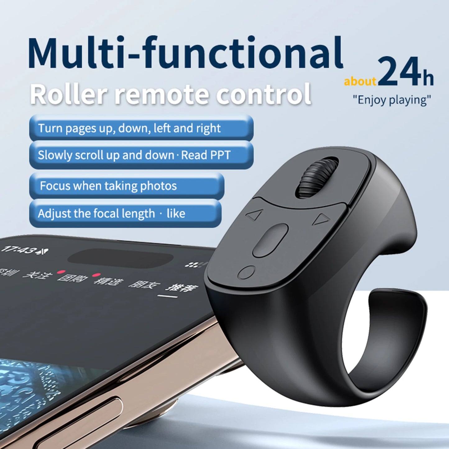 Wireless Fingertip Ring Remote Control Page Turner Bluetooth 5.3 Scrolling Ring for Mobile Phone Wireless Camera Shutter Selfie
