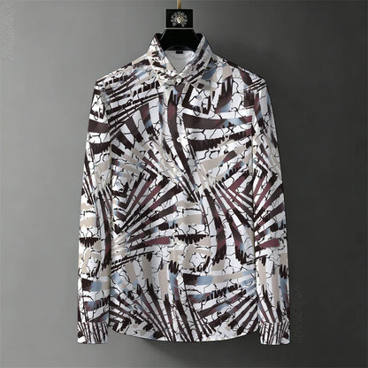 Teglex Men's Retro Graffiti Print Long Sleeve Shirt