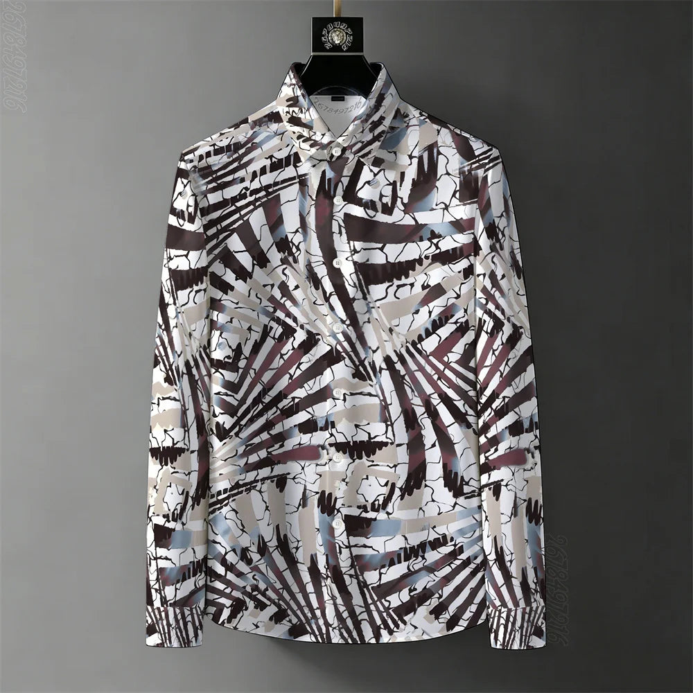 Teglex Men's Retro Graffiti Print Long Sleeve Shirt