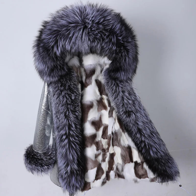 Maomaokong 2022 Winter Long Jacket Real Fur Coat Women Clothes Large Fur Collar Detachable Natural Fox Lining Parkas Leather Fur