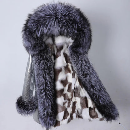 Maomaokong 2022 Winter Long Jacket Real Fur Coat Women Clothes Large Fur Collar Detachable Natural Fox Lining Parkas Leather Fur