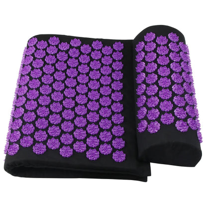 Black acupressure mat with purple凸瘩 on a white background