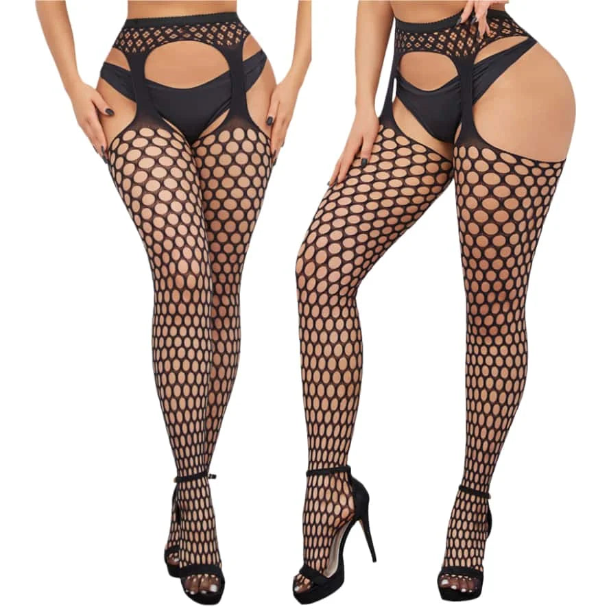Plus Size Fishnet Garter Belt Bodysuit Tights XXL