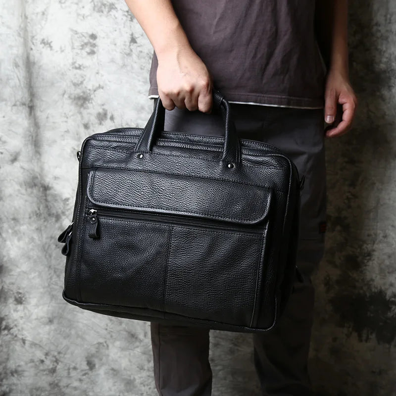 Fashion Leder Herren Aktentasche Top-Layer Rindsleder Business Handtasche Casual Umhängetasche für 15 Zoll Laptop Tasche NZPJ