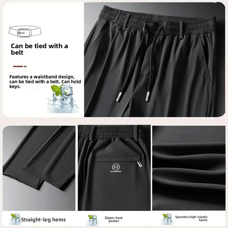 Men's Ice Silk Straight Leg Casual Pants – Breathable Quick-Dry Summer Trousers