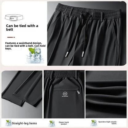 Men's Ice Silk Straight Leg Casual Pants – Breathable Quick-Dry Summer Trousers