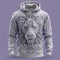 2025 Fall Winter Men's Vintage Animal Lion 3D Prints Hooded Hoodies Sweatshirt Long Sleeve Crew Neck Streetwear Drawstring Tops