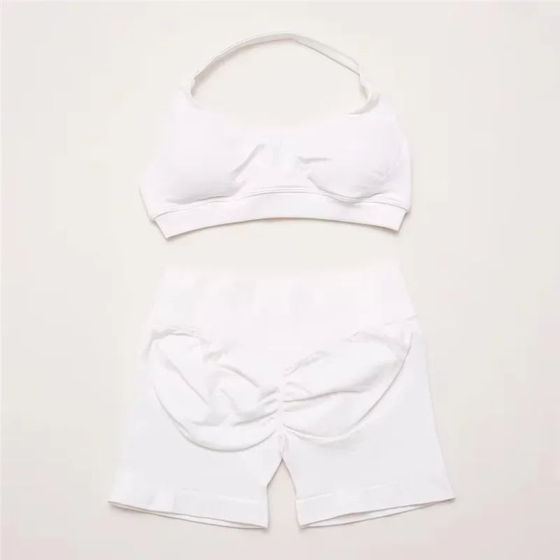 2Pcs Impacts Gym Set Tank Tops High Waist Scrunch Seamless Shorts Gym Suit Fitness Clothes Activewear Workout