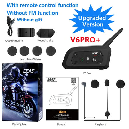 EJEAS V6 PRO+/PLUS Motorradhelm Bluetooth Walkie Talkie für 6 Fahrer, Reichweite 800 Meter, wasserdicht IP67