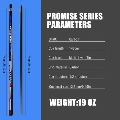 WXWSDDSS 12.5mm Carbon Pool Cue - Low Deflection Shaft • Multi-Layer Tip • Quick-Release Stainless Joint • 58" Pro Cue