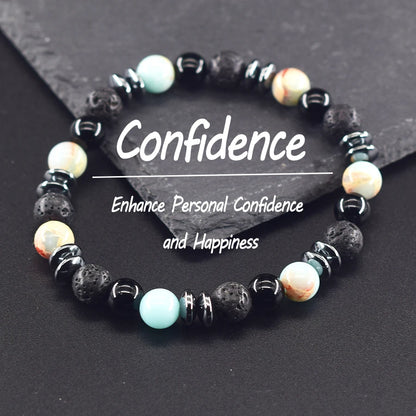 Classic Black Natural Labradorite Volcanic Stone Beads Bracelet Women Men Spiritual Protection and Energetic Banlance Jewelry