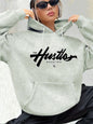 Herbst Winter Damen Locker Warm Houston Buchstabenmuster Wildleder Langarm Kapuzenpullover