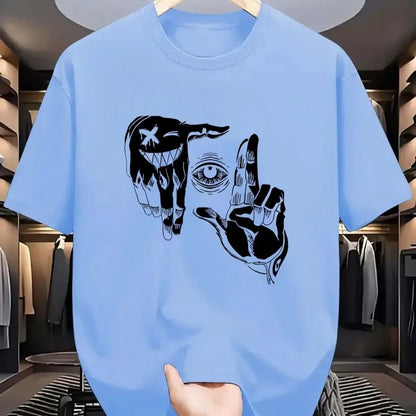 2025 Sommer Herren Polyester Lässig Atmungsaktiv Rundhals-T-Shirt mit Geste Auge Personalisiertem Muster Bedrucktes Outdoor-Oberteil