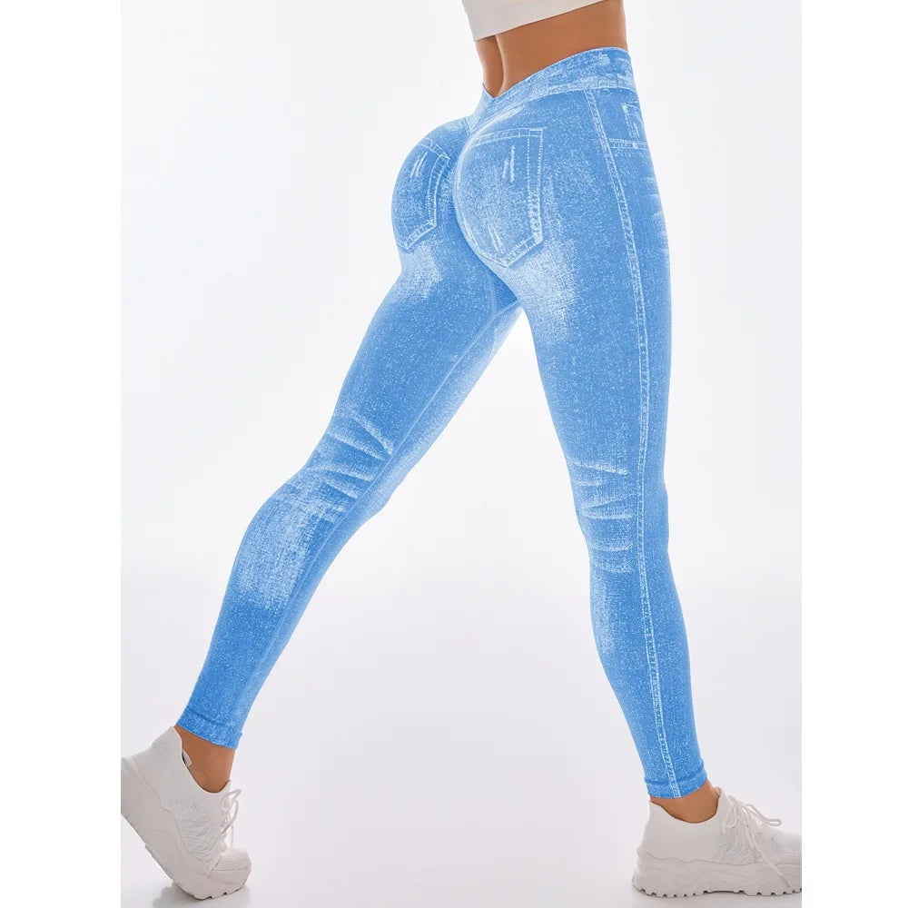 Teglex Faux Jeans Yoga Leggings | Seamless Skinny