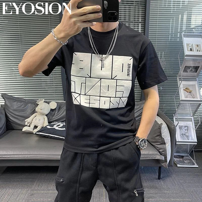 2023 Herren Sommer T-Shirt Sport Fitness Shirt Buchstaben bedruckt Rundhals Locker Koreanisch Halbarm Herren Freizeit Vielseitiges T-Shirt Top