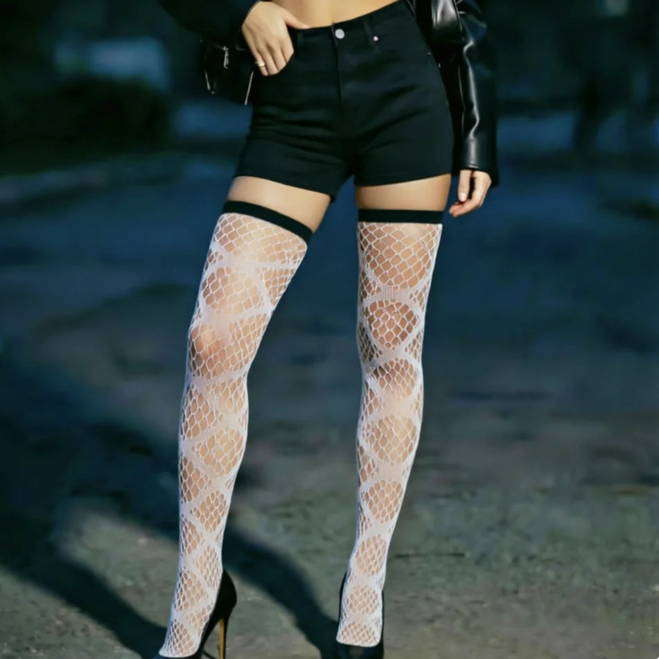 Women White Thigh High Hosiery Stockings