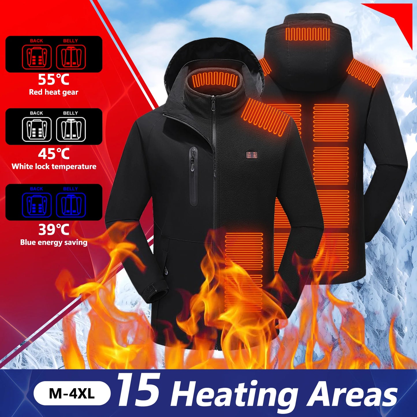 Winter USB Heated For Jacket Electric Heating Warm Clothes Motorcycle Camping Ski Combat Outdoor Sports Apparel