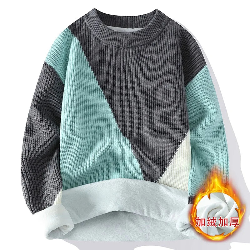 Neue Winter Herren Fleece Warme Strickpullover Mann O-Ausschnitt Gestreifte Freizeitpullover Gute Qualität Männliche Pullover Winterkleidung 4XL