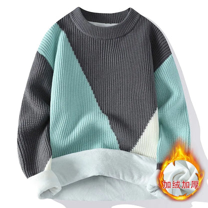 Neue Winter Herren Fleece Warme Strickpullover Mann O-Ausschnitt Gestreifte Freizeitpullover Gute Qualität Männliche Pullover Winterkleidung 4XL