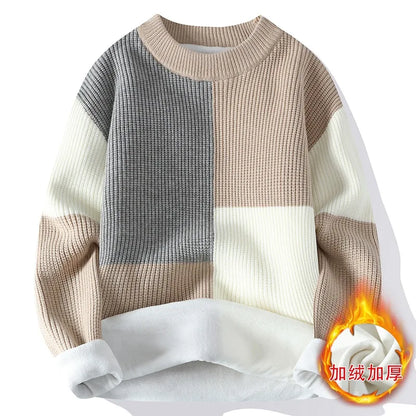 Neue Winter Herren Fleece Warme Strickpullover Mann O-Ausschnitt Gestreifte Freizeitpullover Gute Qualität Männliche Pullover Winterkleidung 4XL
