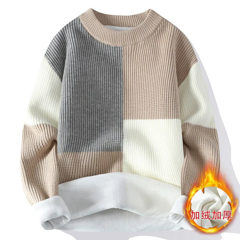 Neue Winter Herren Fleece Warme Strickpullover Mann O-Ausschnitt Gestreifte Freizeitpullover Gute Qualität Männliche Pullover Winterkleidung 4XL