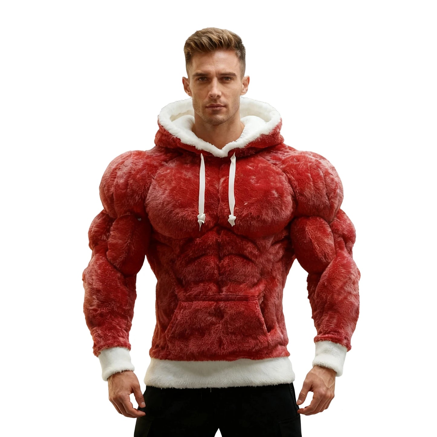 Men's Fashion Flannel Hoodie Pullover Abdominal Muscle Design Sportswear Autumn Winter Casual Long Sleeve Hooded Sweatshirt