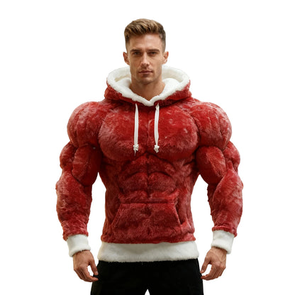 Men's Fashion Flannel Hoodie Pullover Abdominal Muscle Design Sportswear Autumn Winter Casual Long Sleeve Hooded Sweatshirt