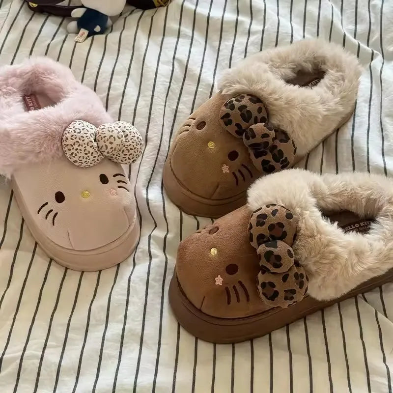 Autumn Winter Hello Kitty Slippers For Women Plush Cute Sanrio Home Warm Cotton Slippers Cartoon Home Indoor Shoes Gifts