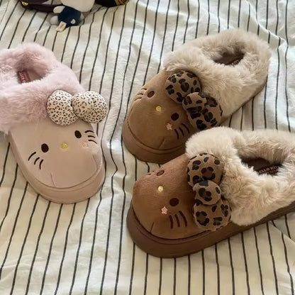 Autumn Winter Hello Kitty Slippers For Women Plush Cute Sanrio Home Warm Cotton Slippers Cartoon Home Indoor Shoes Gifts