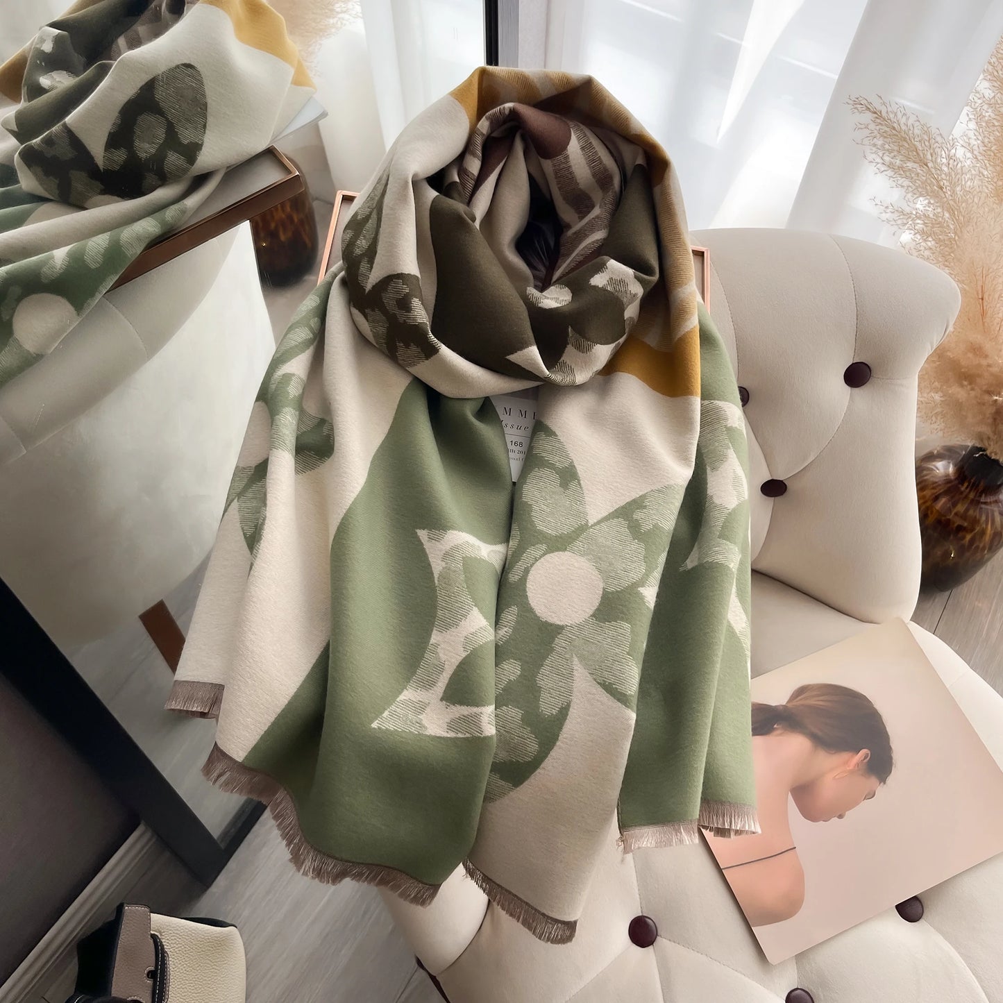 Laest Design Elegant Pashmina Shawl Imitation Cashmere Jacquard Pattern Scarves Winter Collocation Thickened Warm Scarf Shawl