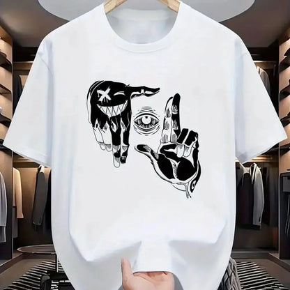 2025 Sommer Herren Polyester Lässig Atmungsaktiv Rundhals-T-Shirt mit Geste Auge Personalisiertem Muster Bedrucktes Outdoor-Oberteil