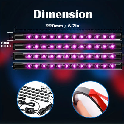 LED Car Music Light Strip 48LEDs USB Smart Bluetooth APP Control Waterproof Multi-color RGB Car Interior Atmosphere Light Strip