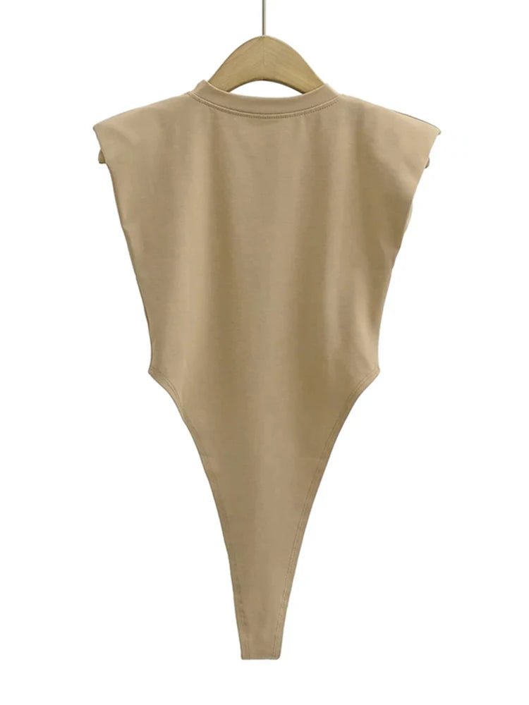 Sexy Oberteile Damen Sommer-Einteiler Bodycon Bodysuit gepolsterter Schulter-Bodysuit schwarze ärmellose Bodys für Damen weiß