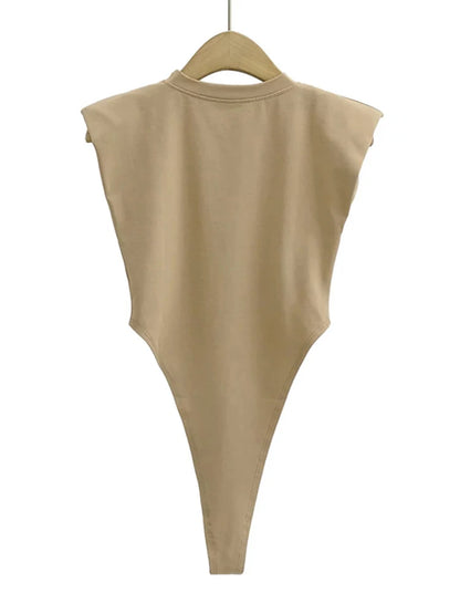 Sexy Oberteile Damen Sommer-Einteiler Bodycon Bodysuit gepolsterter Schulter-Bodysuit schwarze ärmellose Bodys für Damen weiß