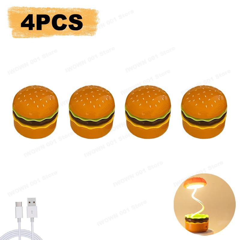 Cute Hamburger LED Desk Lamp Creative Burger Light Rechargeable Cartoon Night Light Eye Protection Kids Reading Lamp