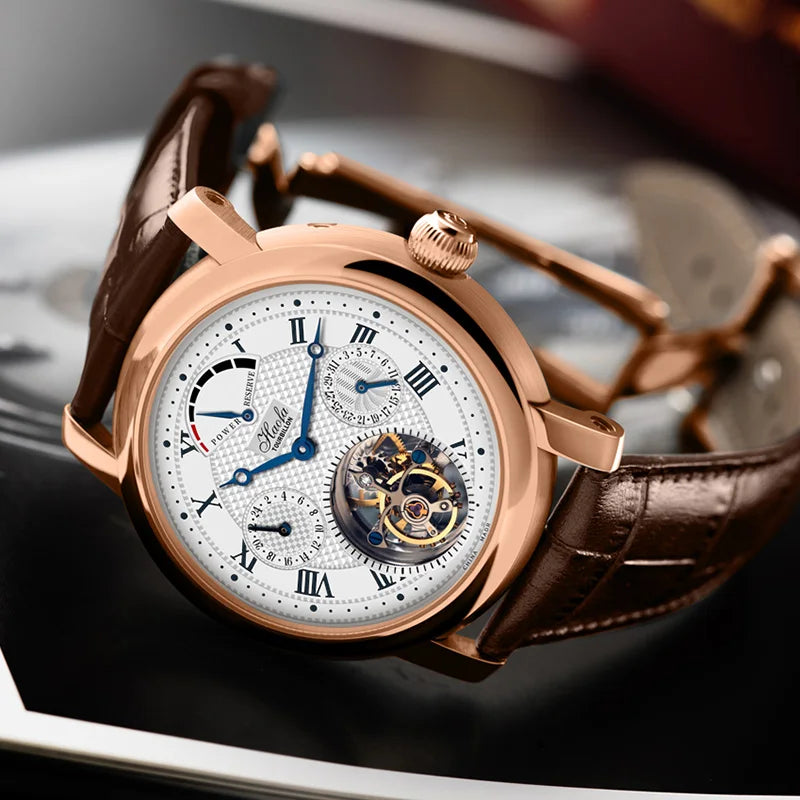 18K Solid Gold Tourbillon Watch Multi-function Dial Manual Mechanical Watch Sapphire