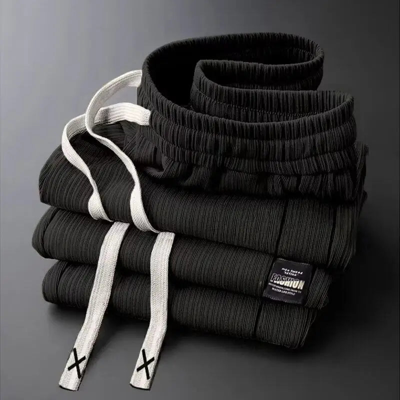 Men's Summer Casual Pants Ice Silk Loose Thin Straight Leg Sport Long Cool Feeling Breathable Comfortable Polyester Fiber